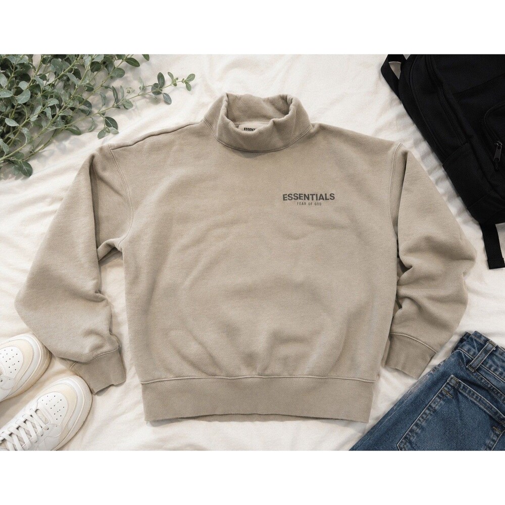 Essentials Sweatshirt Fear of God Pullover Beige Mock Neck Unisex Logo Small